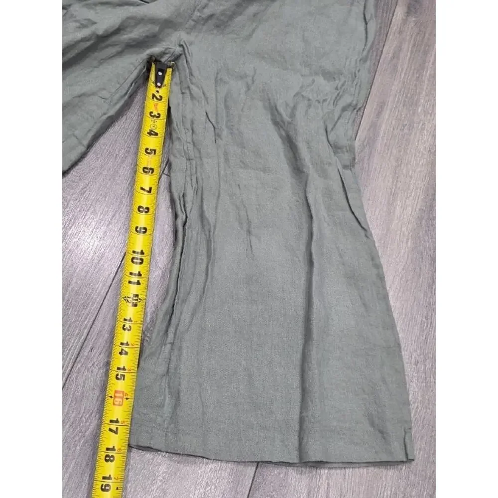 Zara Olive 100% linen Green Y2K Wrap wide leg crop Pants Medium A004758